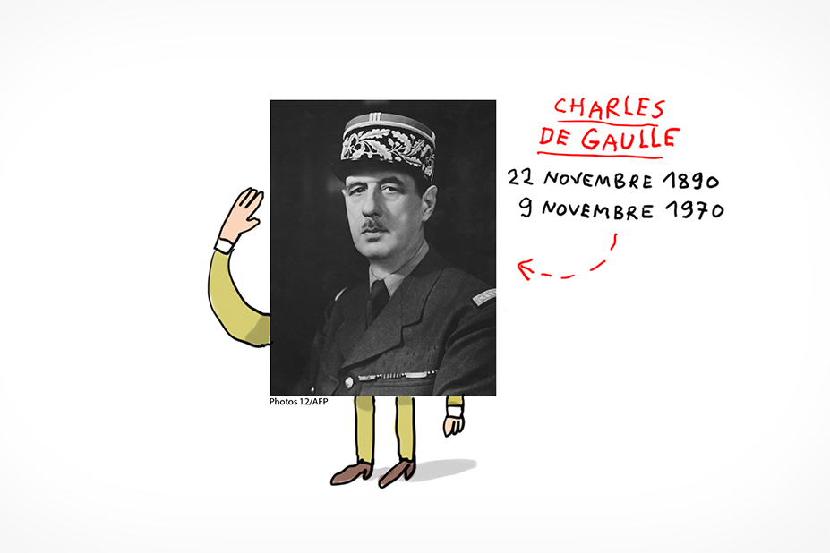 Une photo de Charles de Gaulle, né en 1890 et mort en 1970