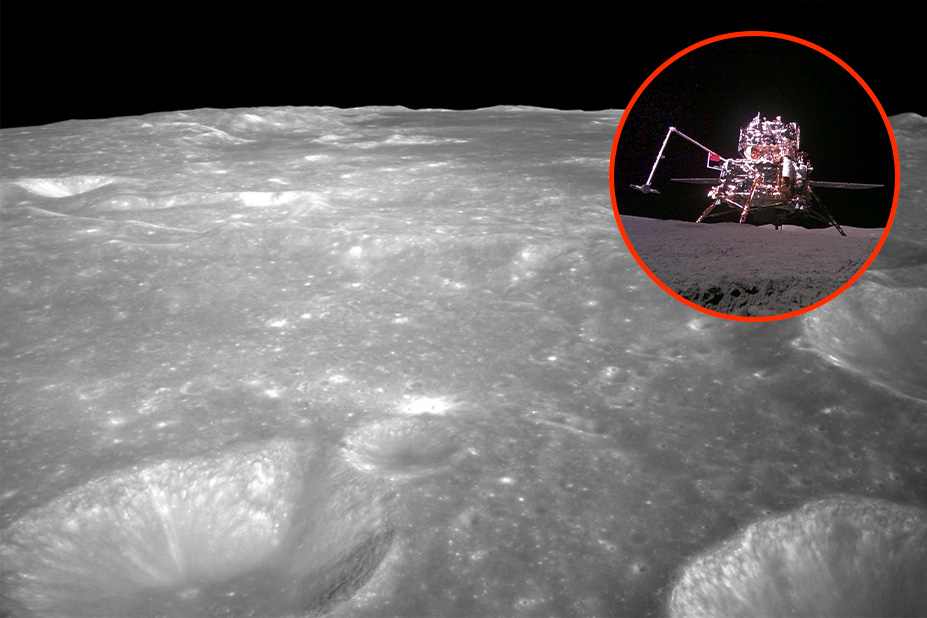Le robot Chang'e 6 (en haut à droite) a pris une photo de la face cachée de la Lune.