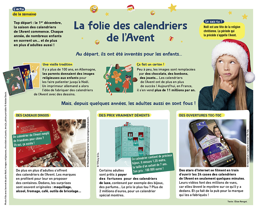 Article expliquant ce que sont les calendrier de l'Avent et leur grand succès auprès des enfants et des adultes.