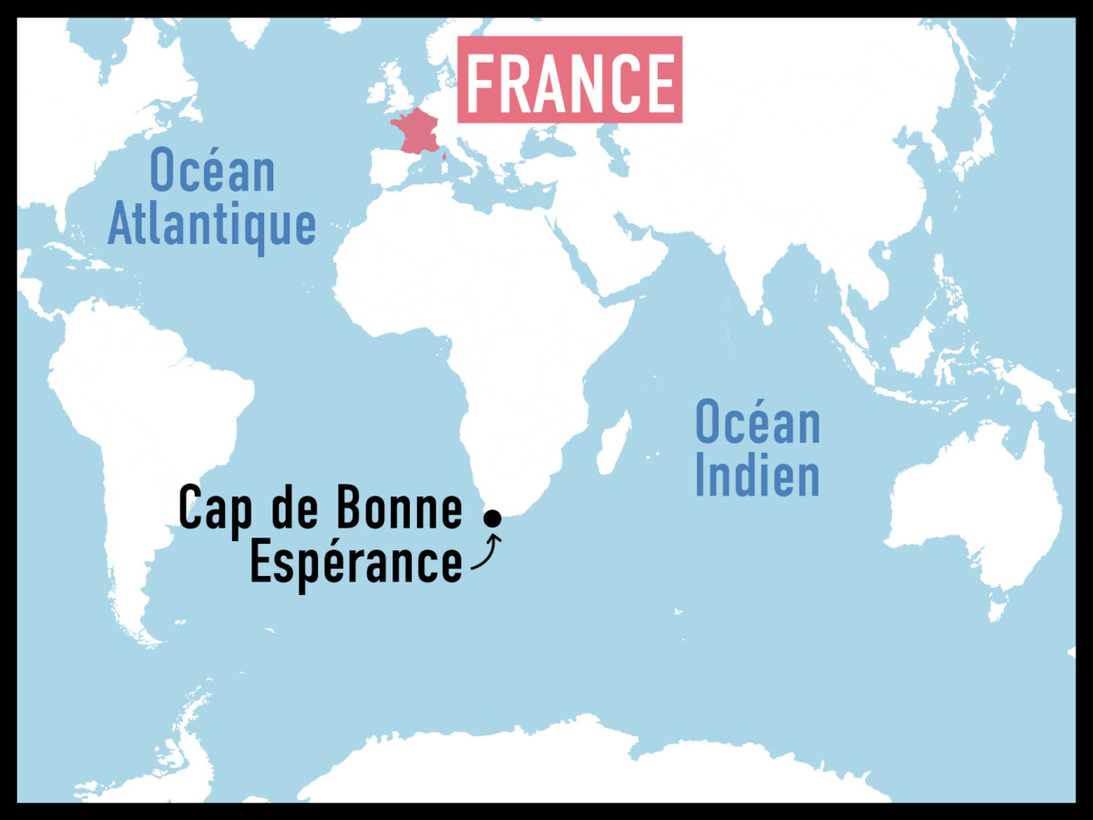 Carte du monde indiquant où se trouve le Cap de Bonne Espérance.