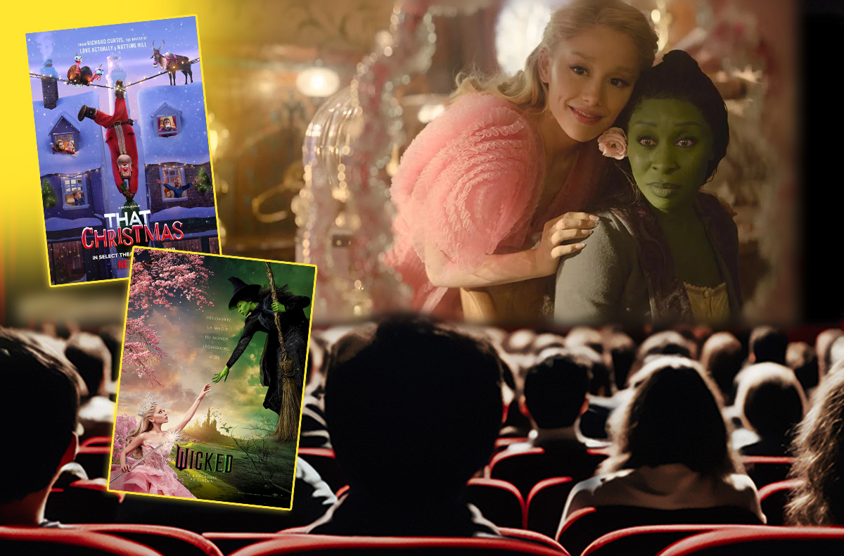 Affiche et photos des films Wicked et Ce Noël-là, dans salle de cinéma.