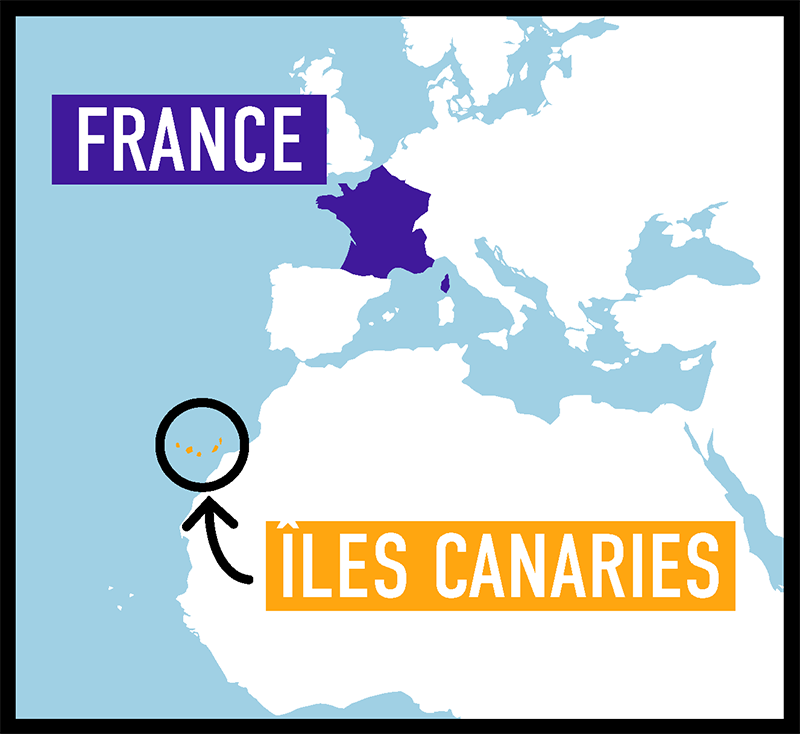 carte montrant où se trouvent les îles Canaries par rapport à la France