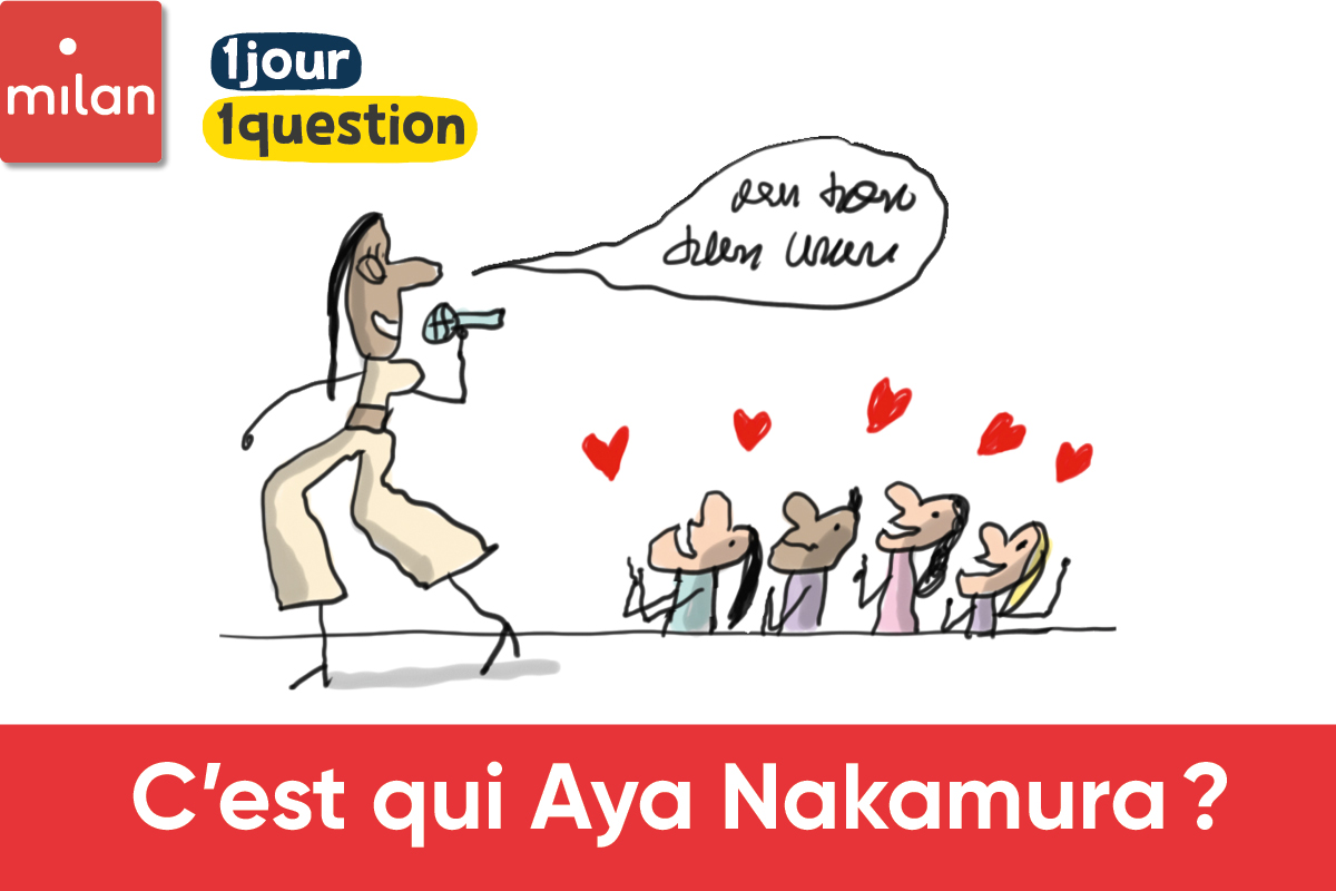 illustration d'Aya Nakamura chantant devant un public énamouré