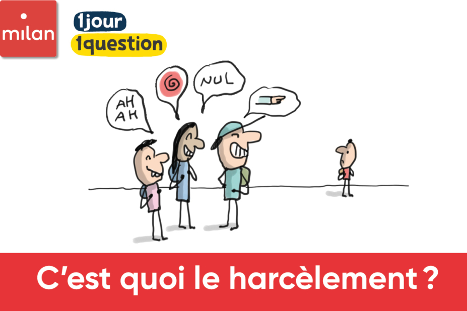 Illustration montrant un groupe d'écoliers se moquant d'un autre