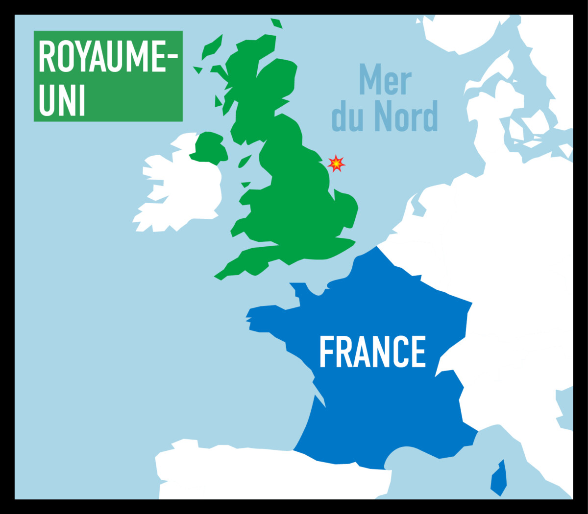 carte représentant la France, le Royaume-Uni et la mer du Nord.