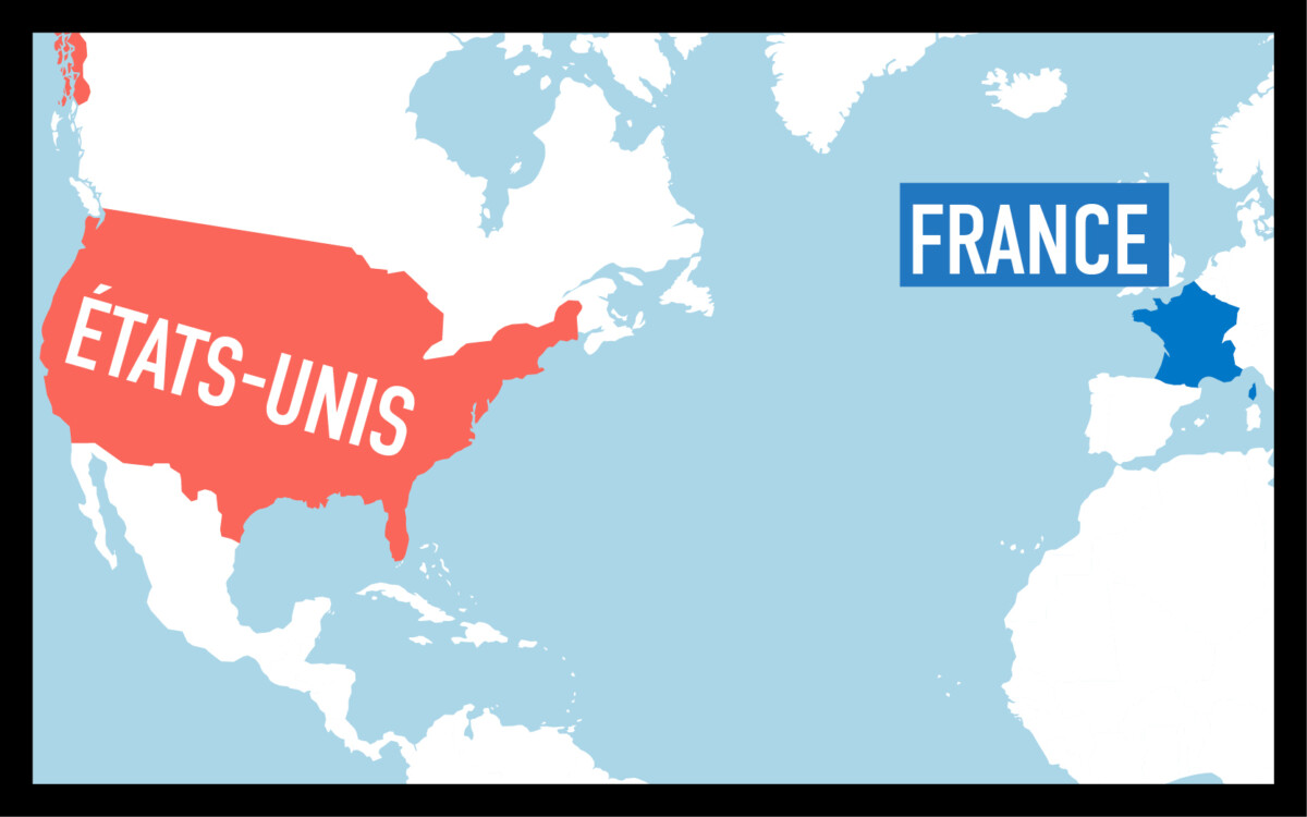 Carte représentant la France et les États-Unis