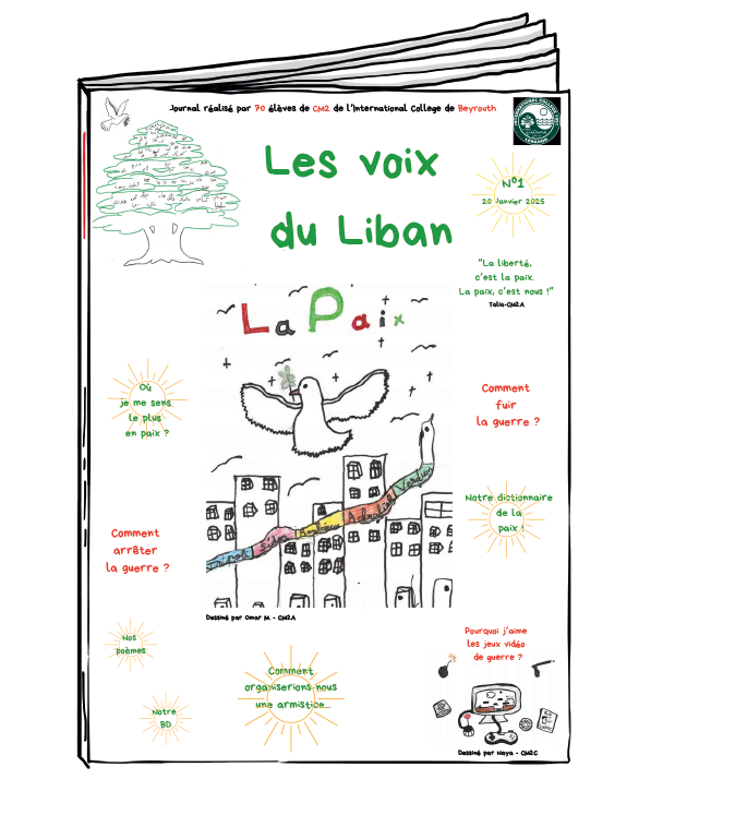 Une de "Les Voix du Liban" avec une colombe de la pais illustrée au-dessus des bâtiments